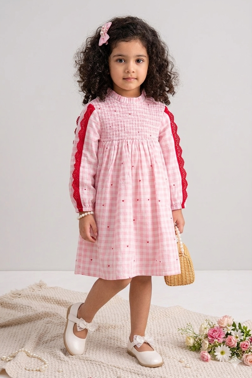 Rosé Heart Smock Dress