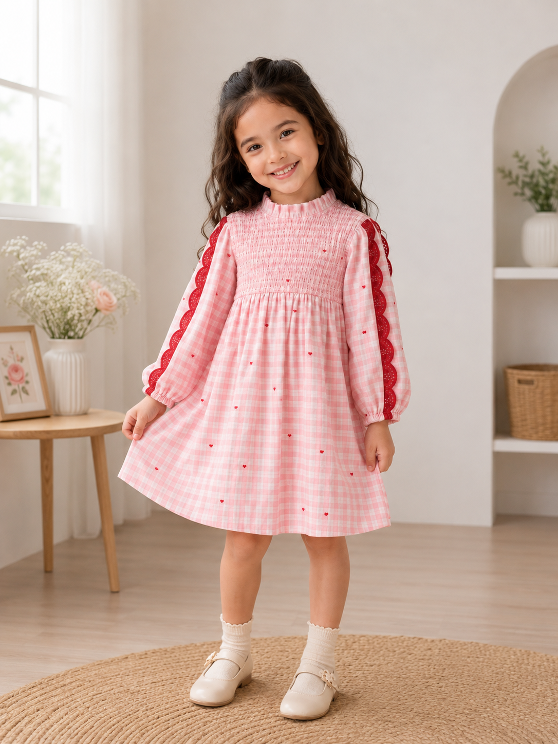 Rosé Heart Smock Dress